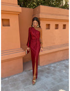 Freya | Women's One Shoulder Twist Knot Long Sleeve Midi Dress