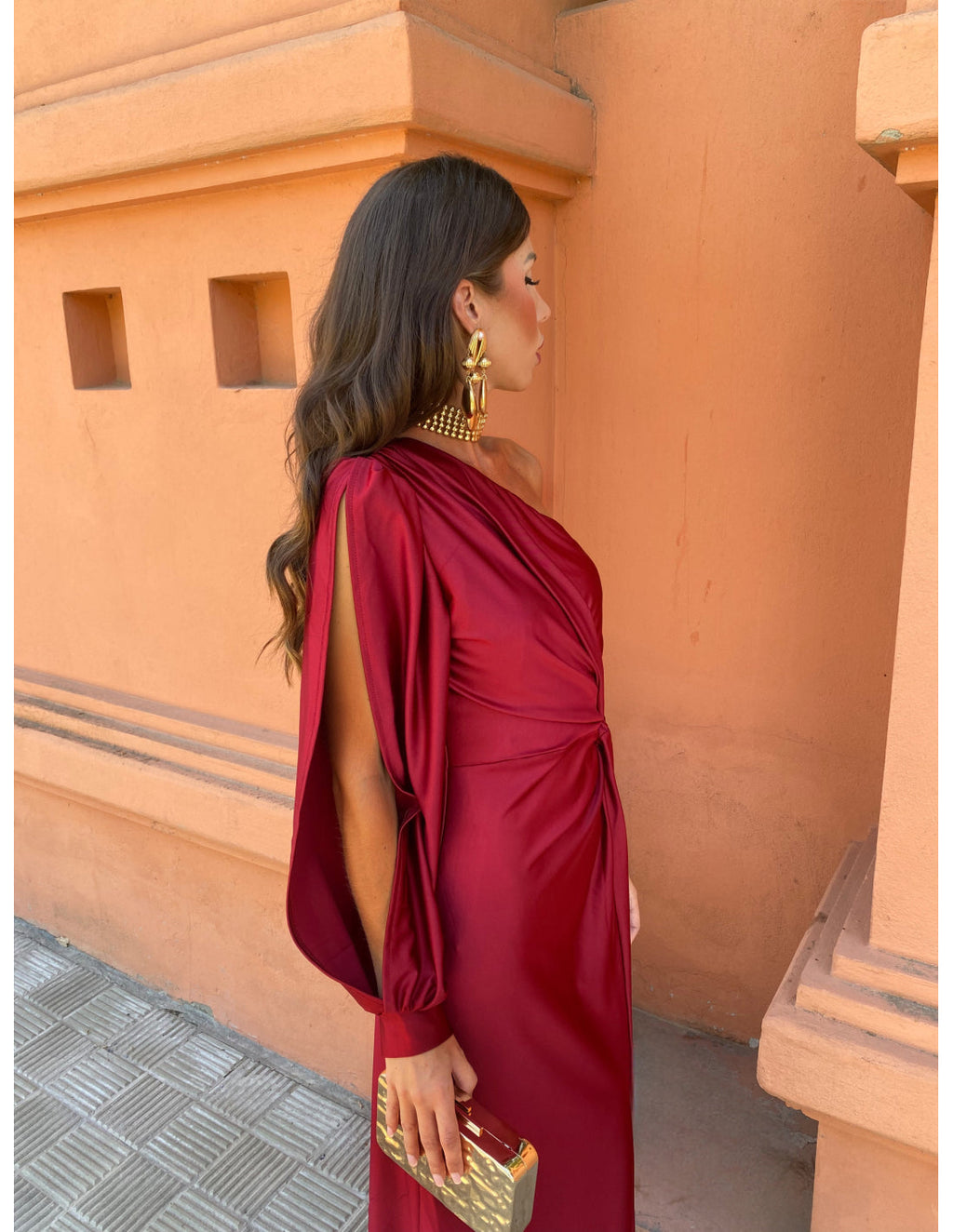 Freya | Women's One Shoulder Twist Knot Long Sleeve Midi Dress