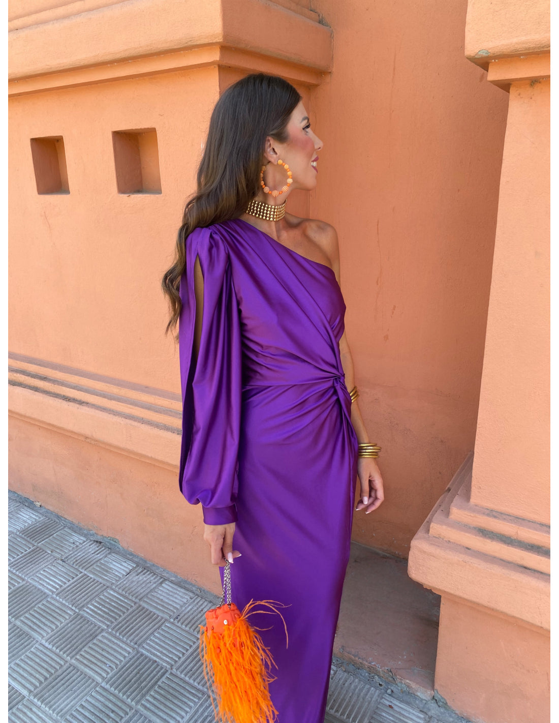 Freya | Women's One Shoulder Twist Knot Long Sleeve Midi Dress