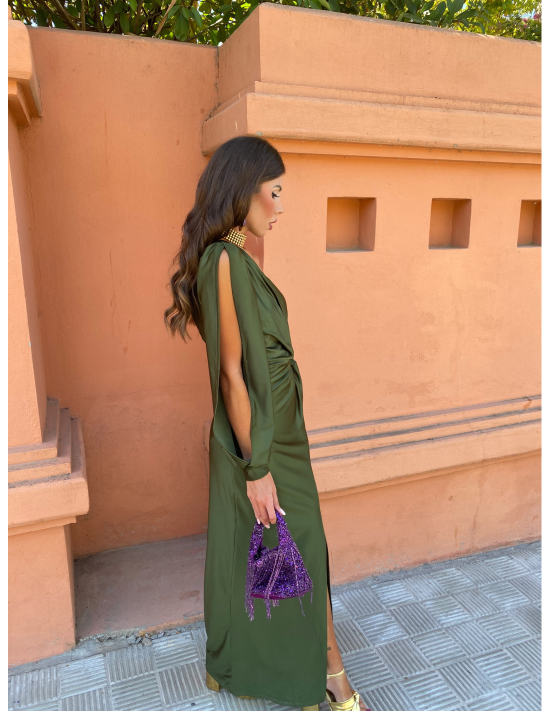 Freya | Women's One Shoulder Twist Knot Long Sleeve Midi Dress