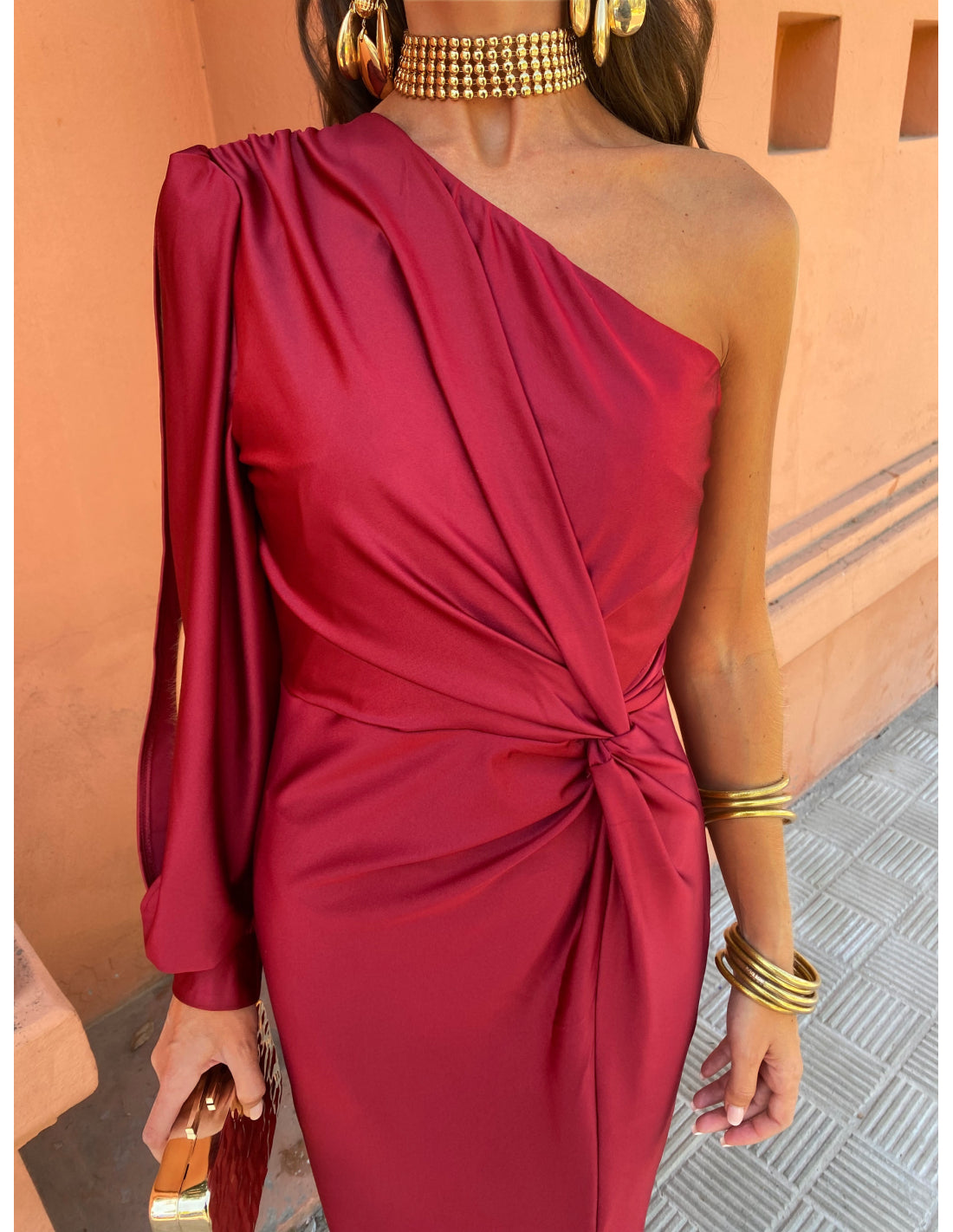 Freya | Women's One Shoulder Twist Knot Long Sleeve Midi Dress