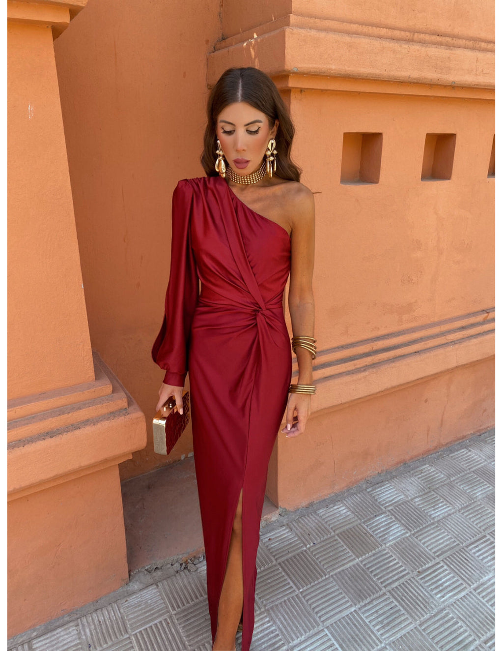Freya | Women's One Shoulder Twist Knot Long Sleeve Midi Dress