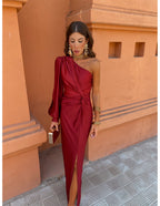 Freya | Women's One Shoulder Twist Knot Long Sleeve Midi Dress