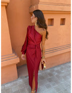 Freya | Women's One Shoulder Twist Knot Long Sleeve Midi Dress