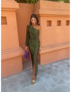 Freya | Women's One Shoulder Twist Knot Long Sleeve Midi Dress