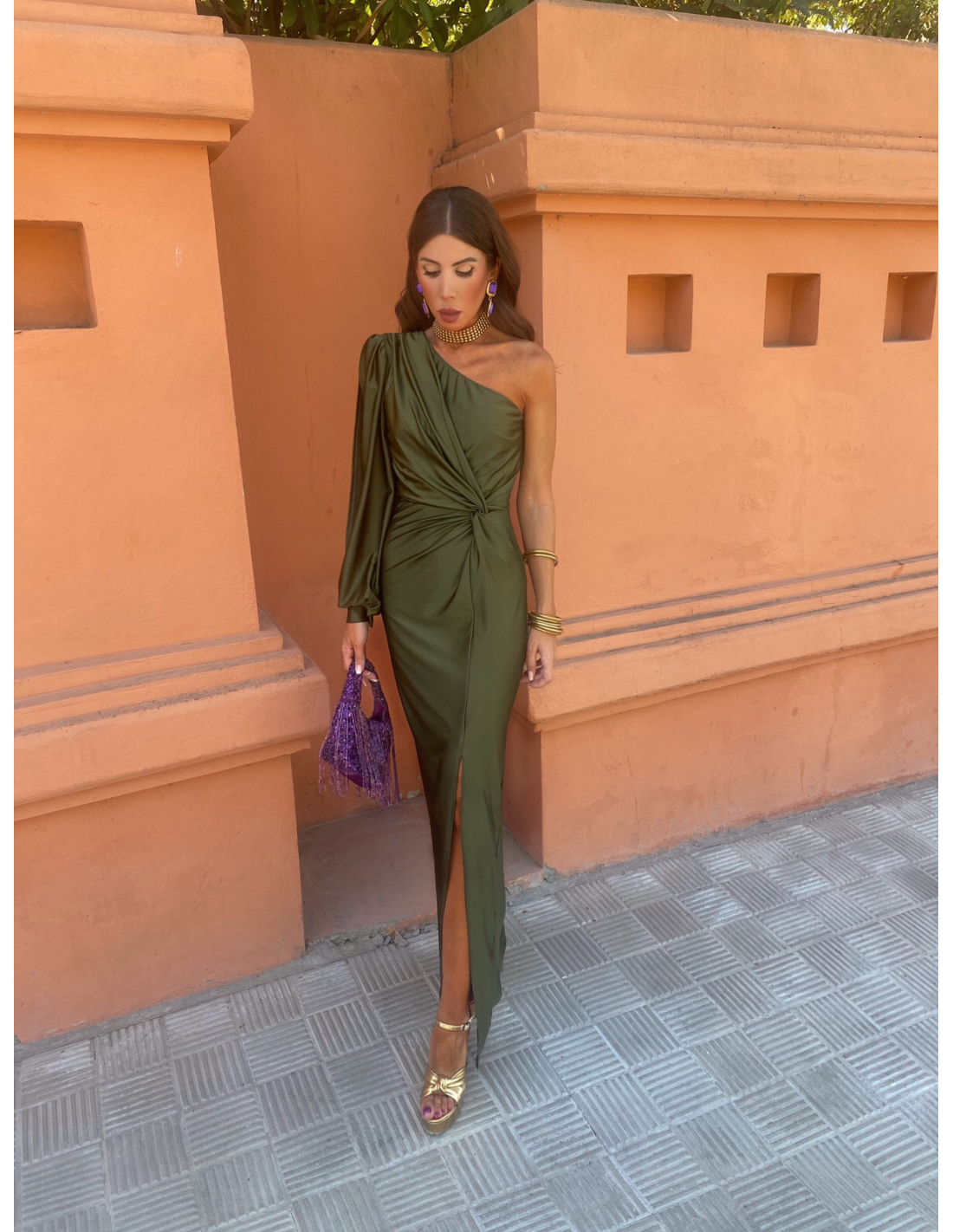 Freya | Women's One Shoulder Twist Knot Long Sleeve Midi Dress
