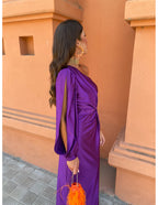 Freya | Women's One Shoulder Twist Knot Long Sleeve Midi Dress