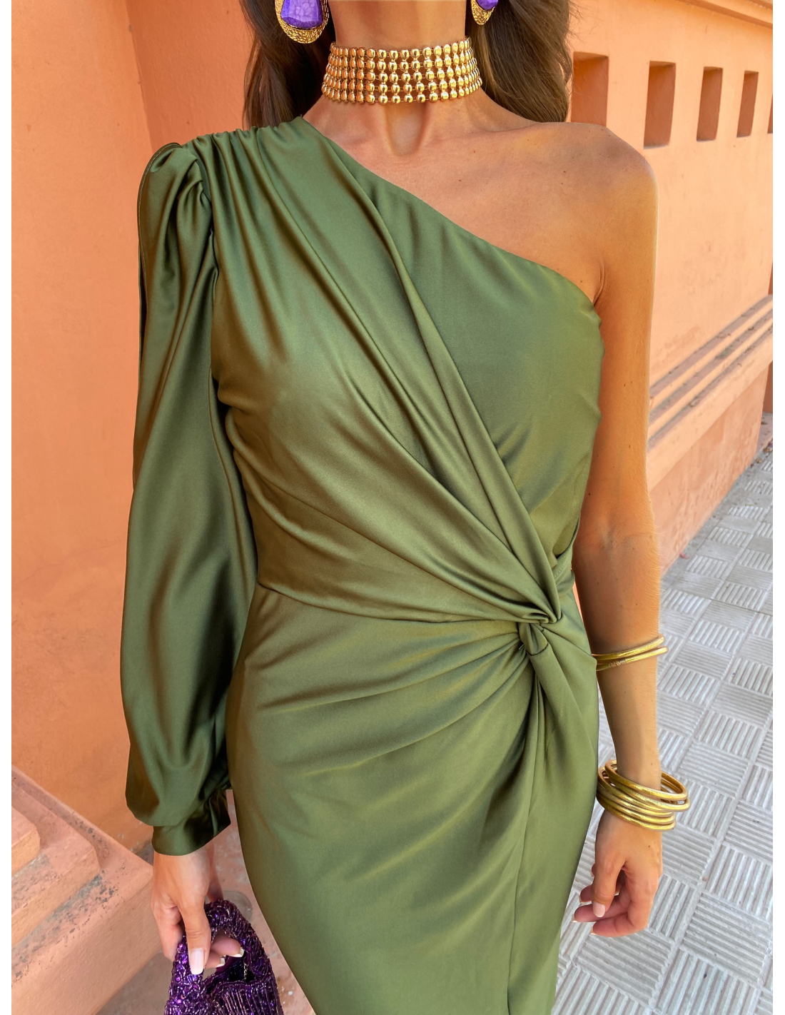 Freya | Women's One Shoulder Twist Knot Long Sleeve Midi Dress