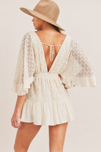 Estelle | Women's Boho Lace V-Neck Button Front Mini Dress