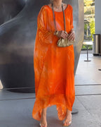 Zenobia | Women's Marble Print Loose Fit Long Sleeve Maxi Dress