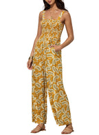 Giselle | Women's Floral Smocked Square Neck Wide Leg Jumpsuit