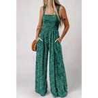 Giselle | Women's Floral Smocked Square Neck Wide Leg Jumpsuit