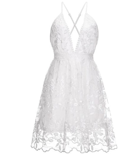 Astrid | Women's Embroidered V-Neck Mini Dress