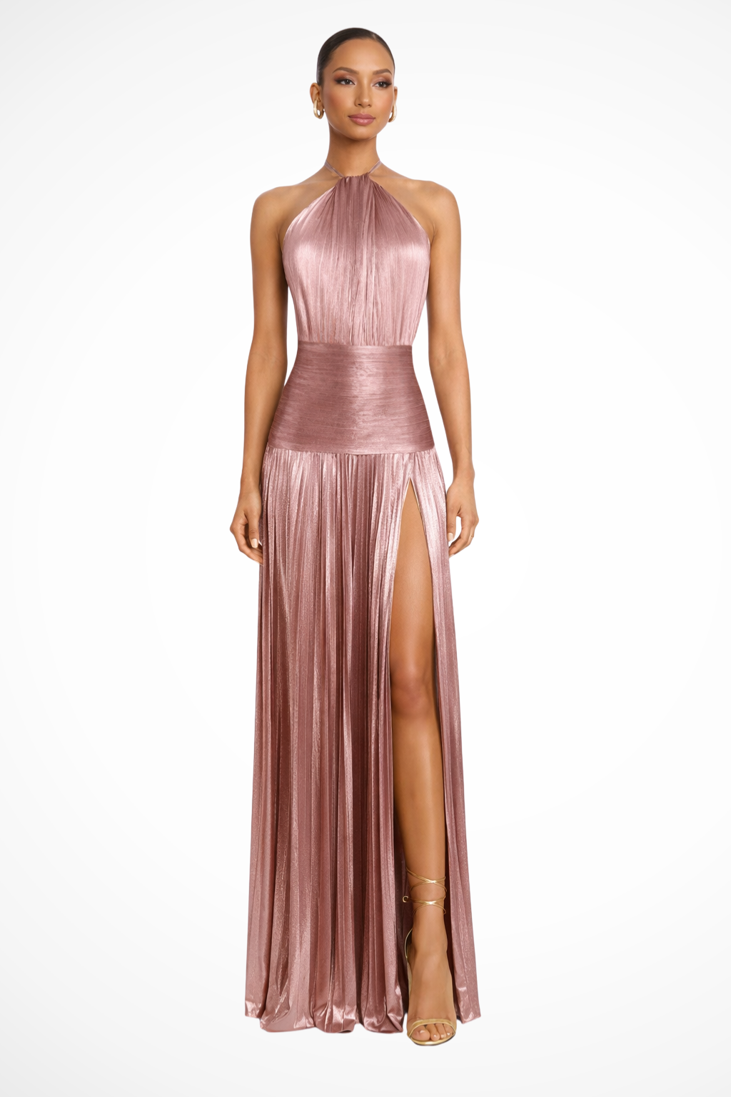 Mirabel | Women's Halter Neck Pleated Maxi Dress