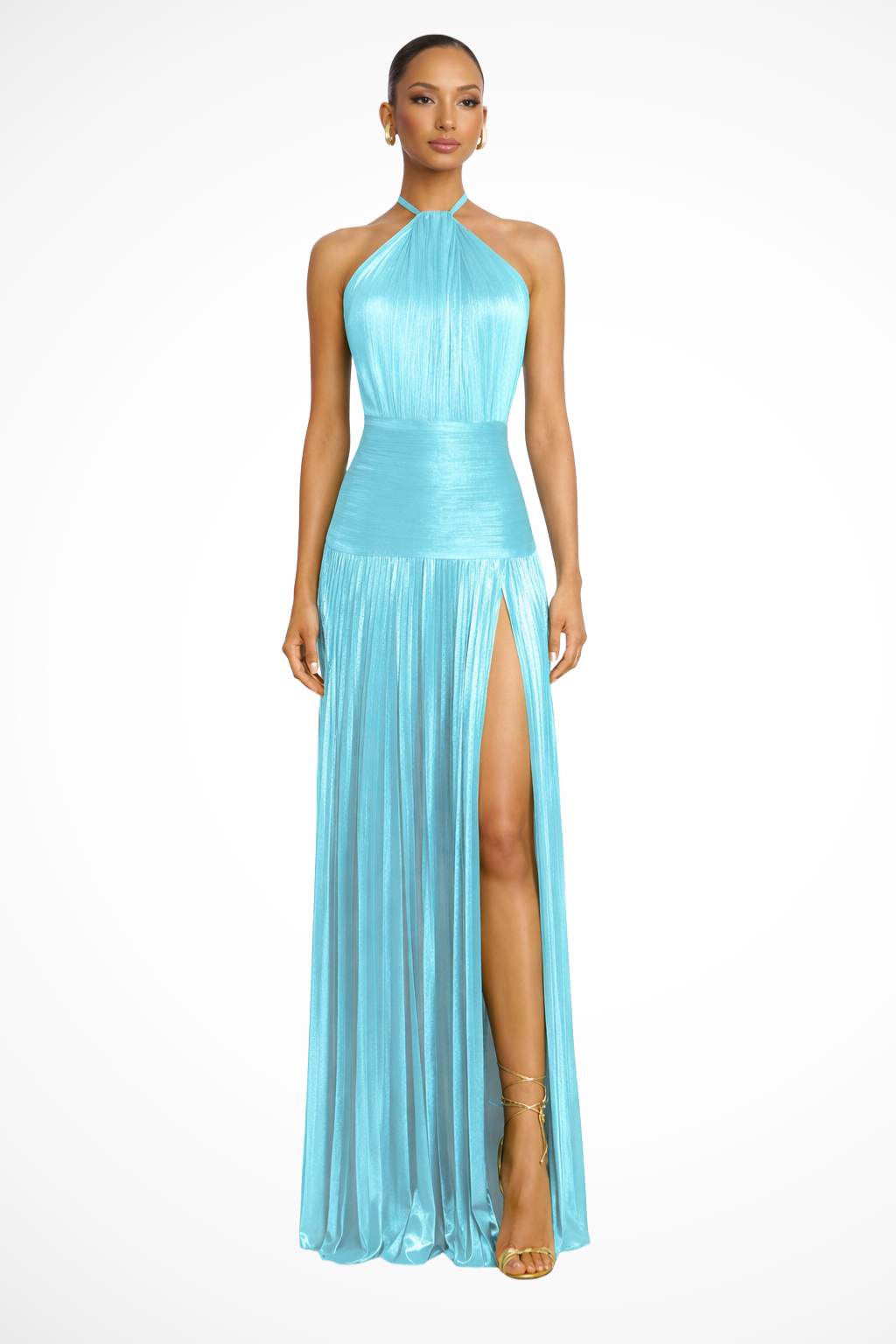 Mirabel | Women's Halter Neck Pleated Maxi Dress