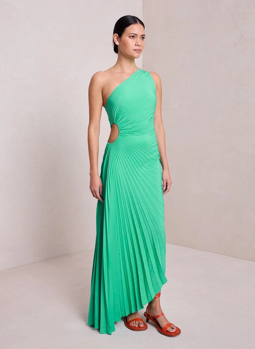 Lorinda | Women's Pleated One Shoulder Midi Dress