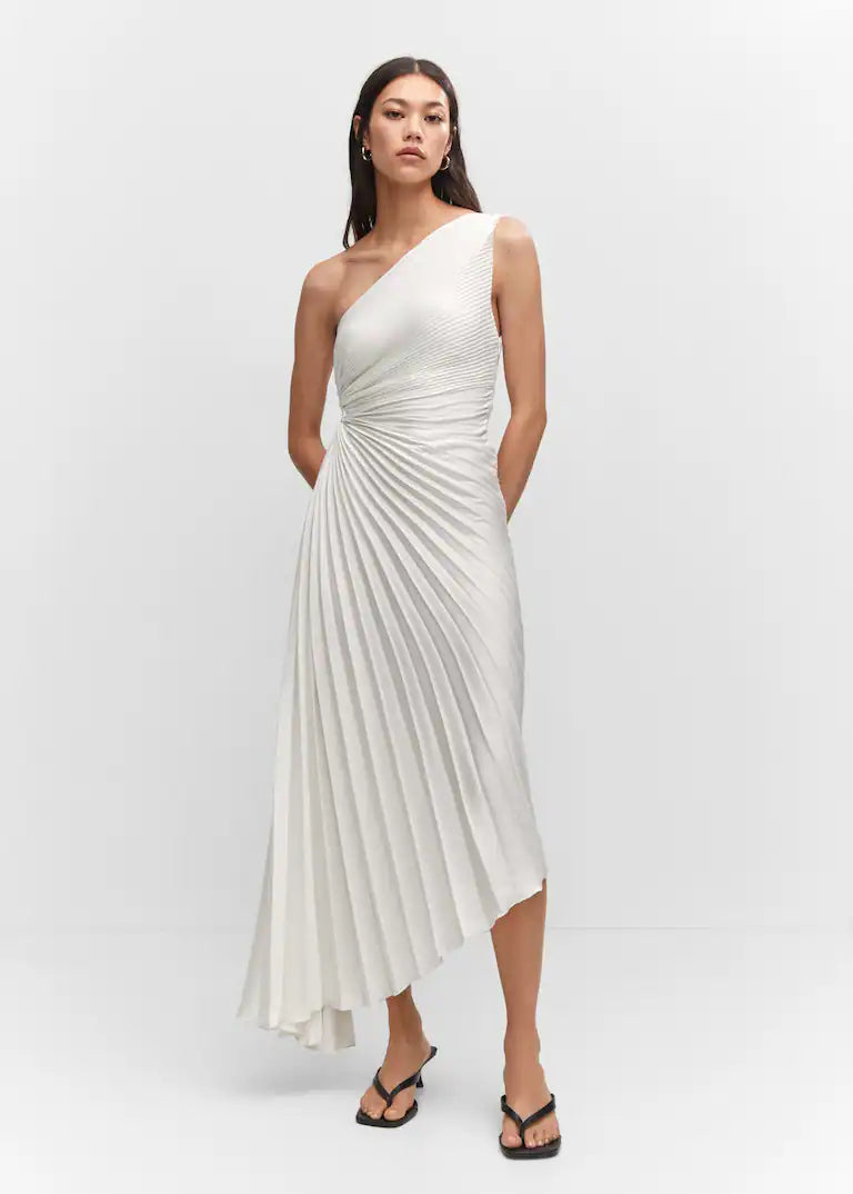 Lorinda | Women's Pleated One Shoulder Midi Dress
