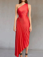 Lorinda | Women's Pleated One Shoulder Midi Dress