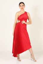 Lorinda | Women's Pleated One Shoulder Midi Dress