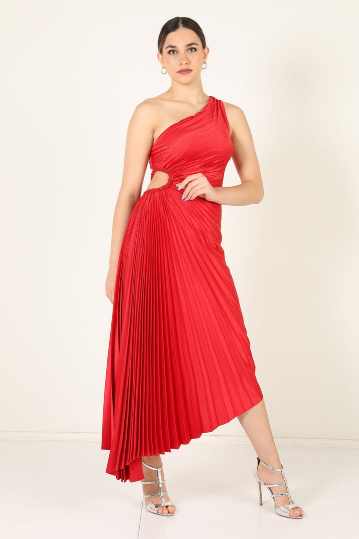 Lorinda | Women's Pleated One Shoulder Midi Dress
