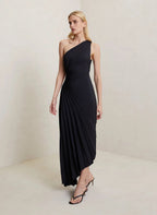 Lorinda | Women's Pleated One Shoulder Midi Dress