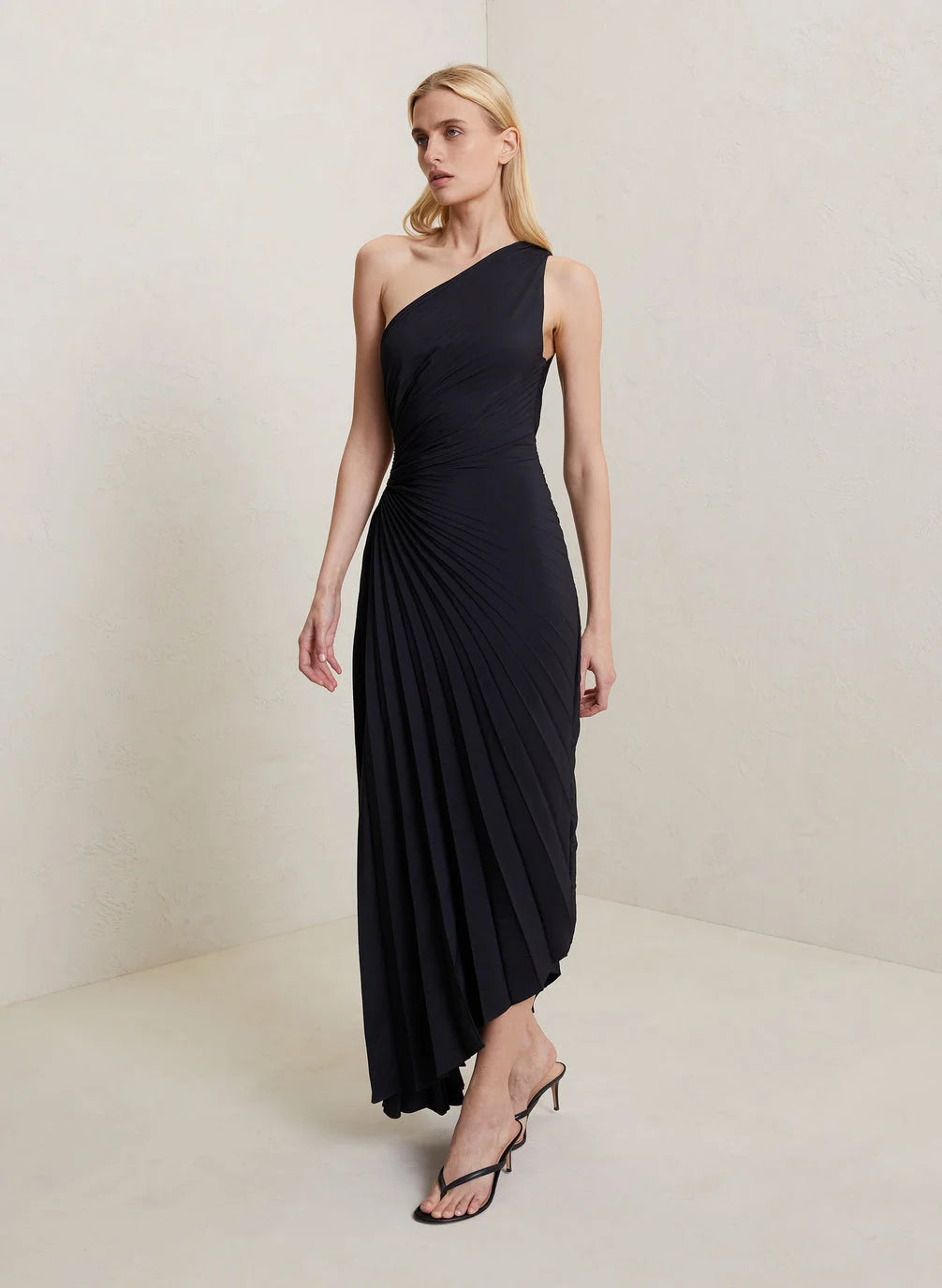 Lorinda | Women's Pleated One Shoulder Midi Dress