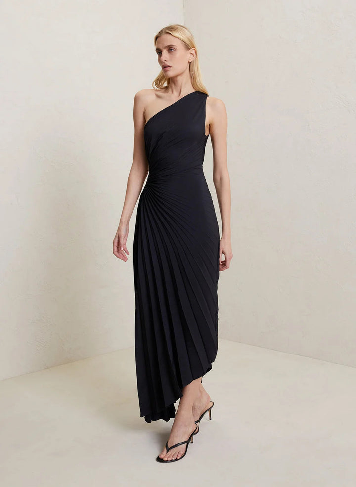 Lorinda | Women's Pleated One Shoulder Midi Dress