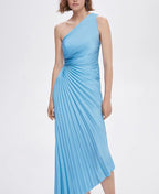 Lorinda | Women's Pleated One Shoulder Midi Dress