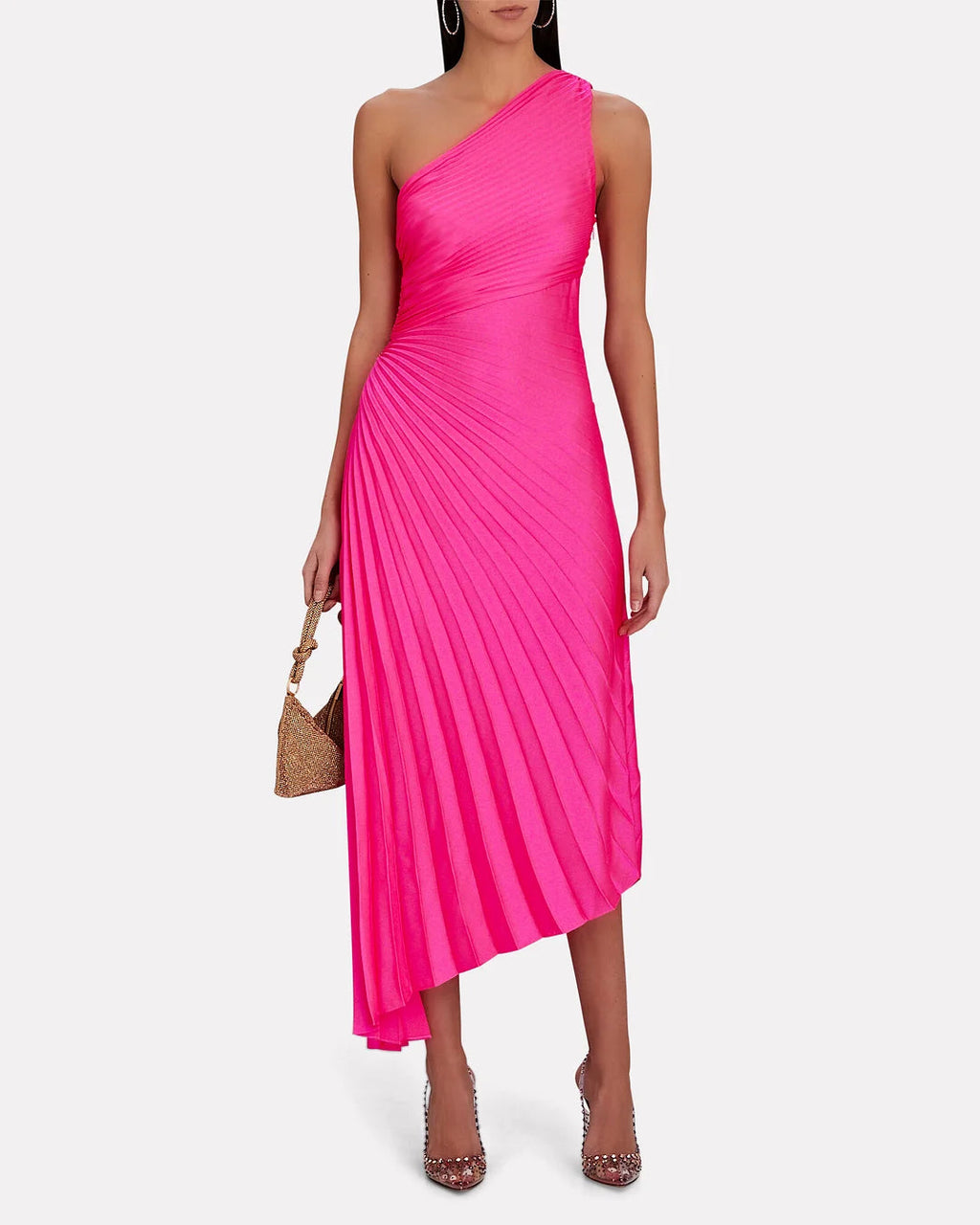 Lorinda | Women's Pleated One Shoulder Midi Dress