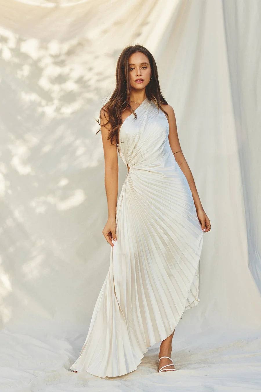 Lorinda | Women's Pleated One Shoulder Midi Dress