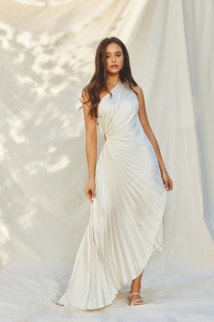 Lorinda | Women's Pleated One Shoulder Midi Dress