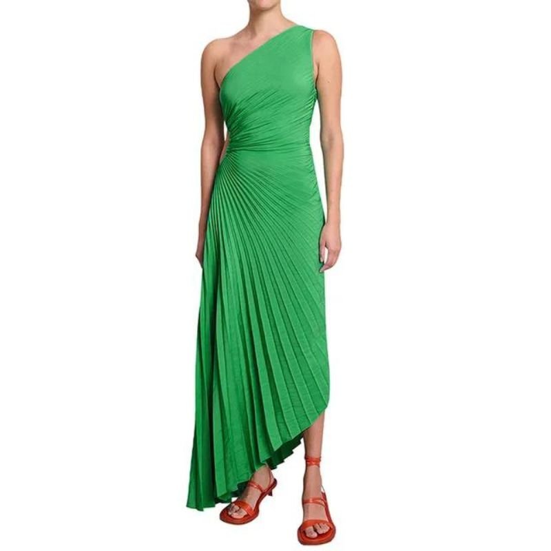 Lorinda | Women's Pleated One Shoulder Midi Dress