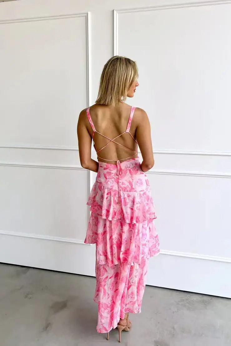 Lourdes | Women's Floral Tiered Ruffle V-Neck Maxi Dress