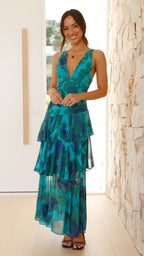 Lourdes | Women's Floral Tiered Ruffle V-Neck Maxi Dress