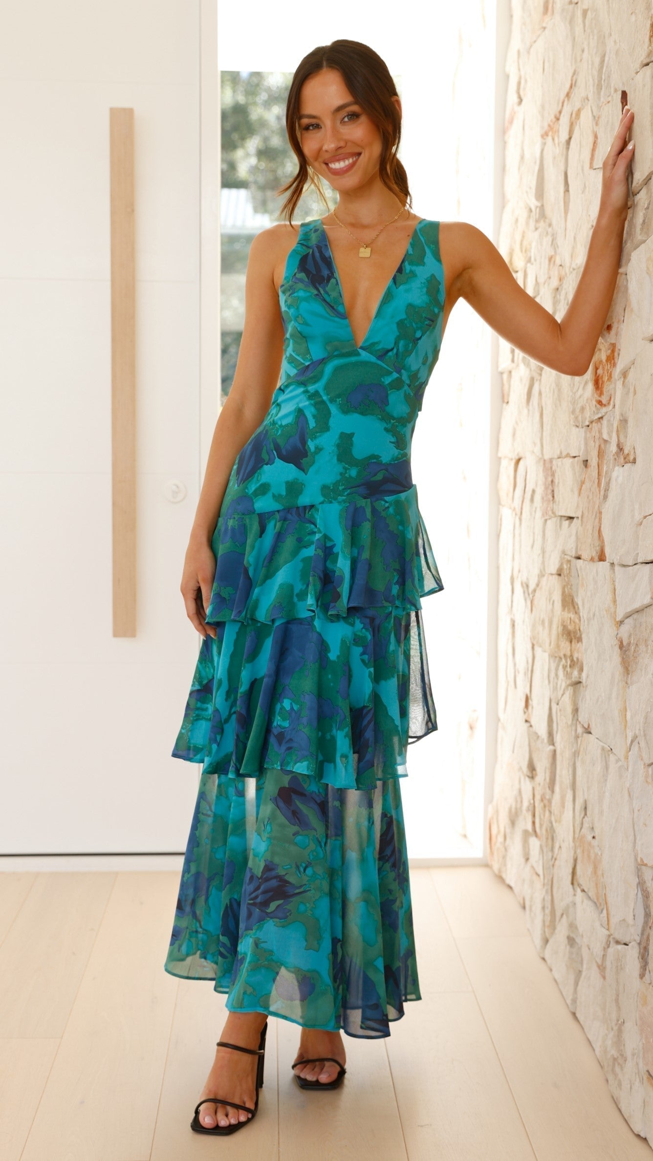 Lourdes | Women's Floral Tiered Ruffle V-Neck Maxi Dress
