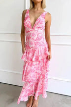 Lourdes | Women's Floral Tiered Ruffle V-Neck Maxi Dress