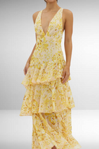 Lourdes | Women's Floral Tiered Ruffle V-Neck Maxi Dress