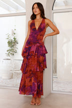 Lourdes | Women's Floral Tiered Ruffle V-Neck Maxi Dress