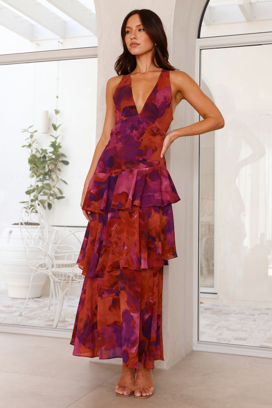 Lourdes | Women's Floral Tiered Ruffle V-Neck Maxi Dress