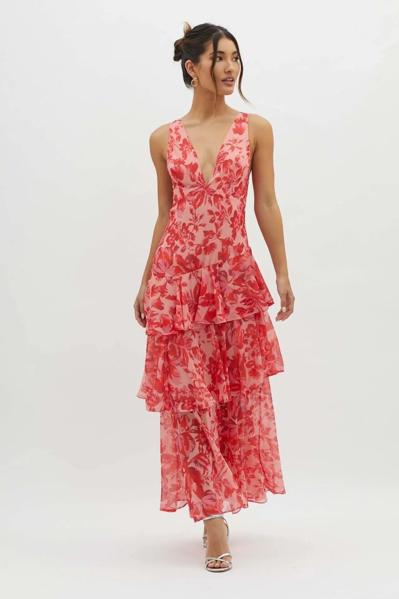 Lourdes | Women's Floral Tiered Ruffle V-Neck Maxi Dress
