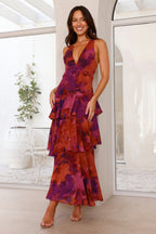 Lourdes | Women's Floral Tiered Ruffle V-Neck Maxi Dress