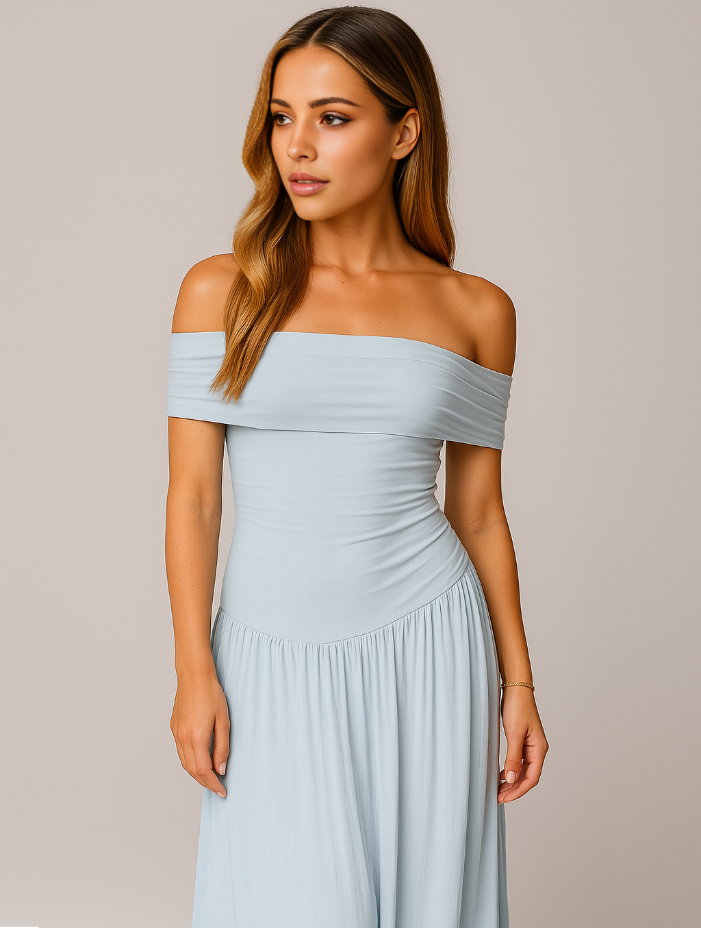 Crispin | Women's Elegant Off-Shoulder Pleated Maxi Dress