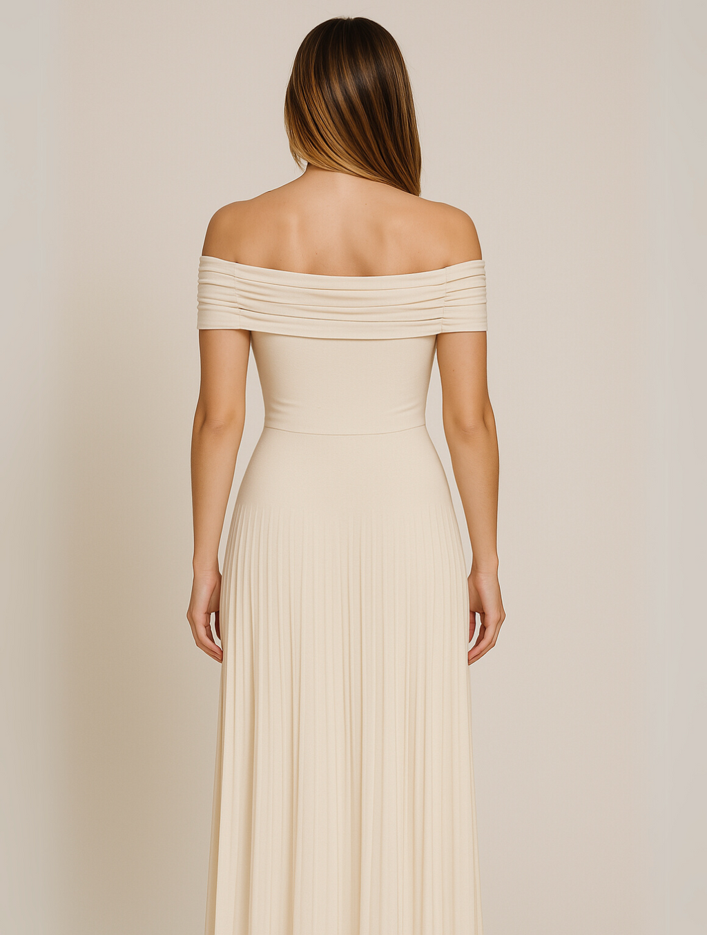 Crispin | Women's Elegant Off-Shoulder Pleated Maxi Dress