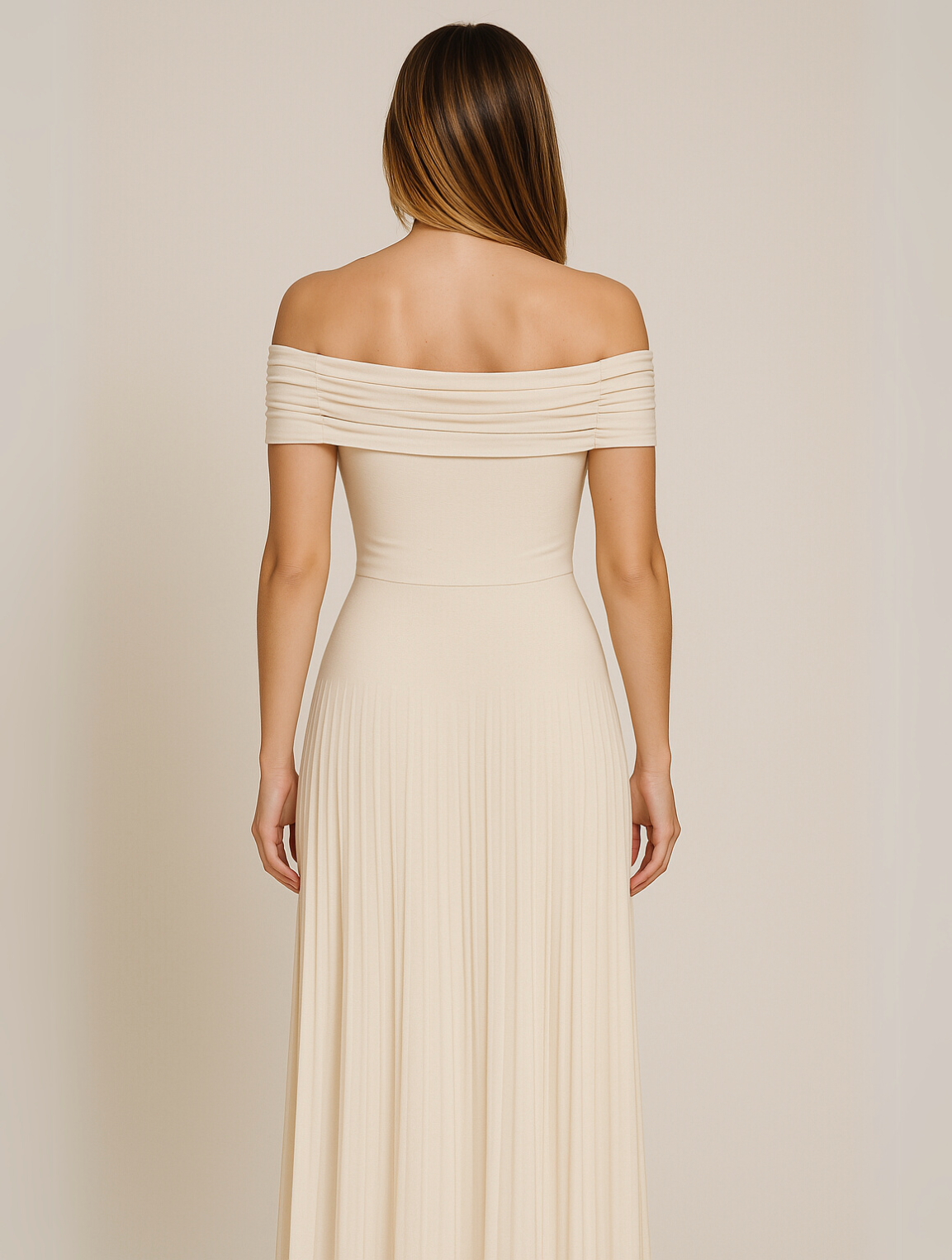 Crispin | Women's Elegant Off-Shoulder Pleated Maxi Dress