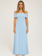 Crispin | Women's Elegant Off-Shoulder Pleated Maxi Dress