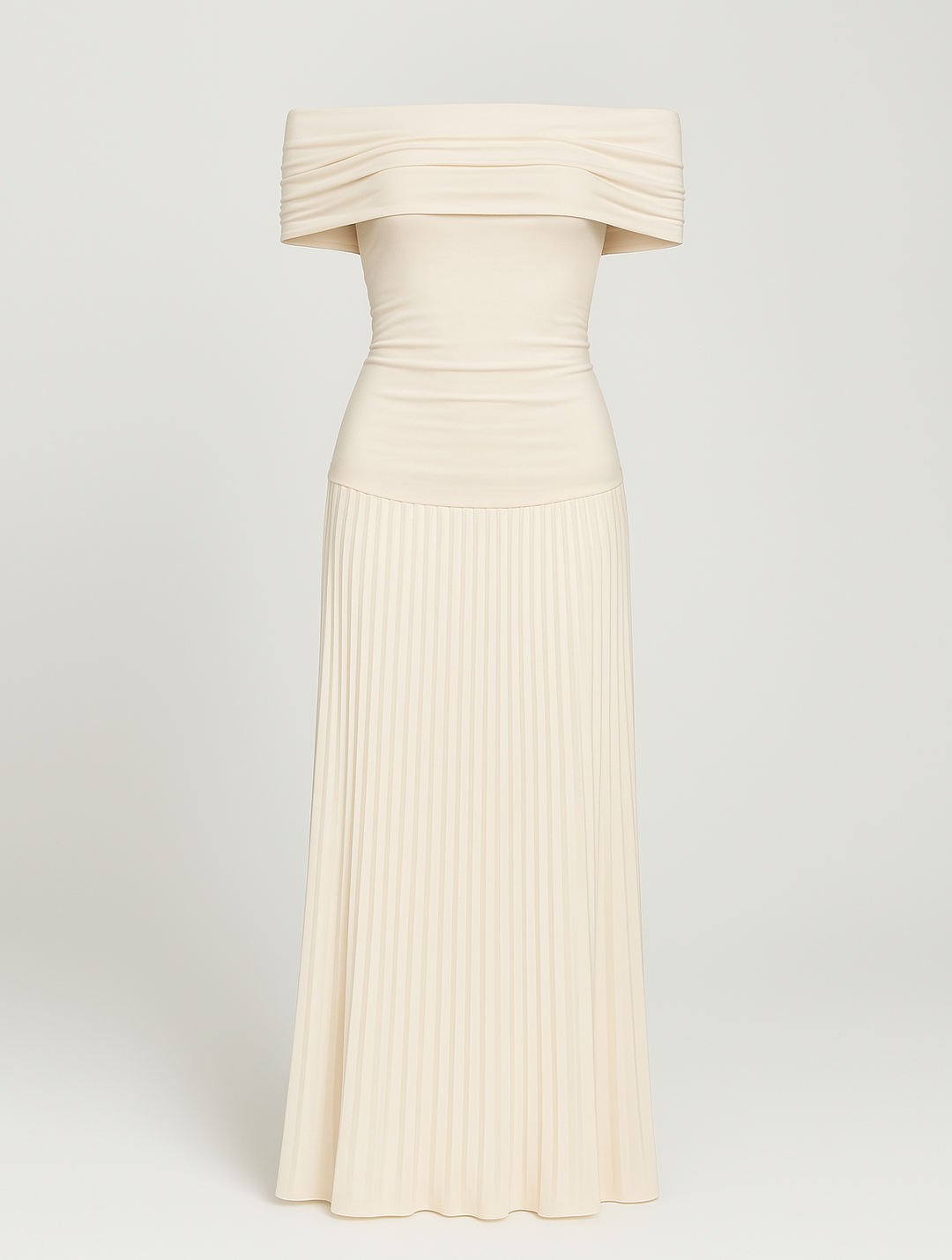 Crispin | Women's Elegant Off-Shoulder Pleated Maxi Dress