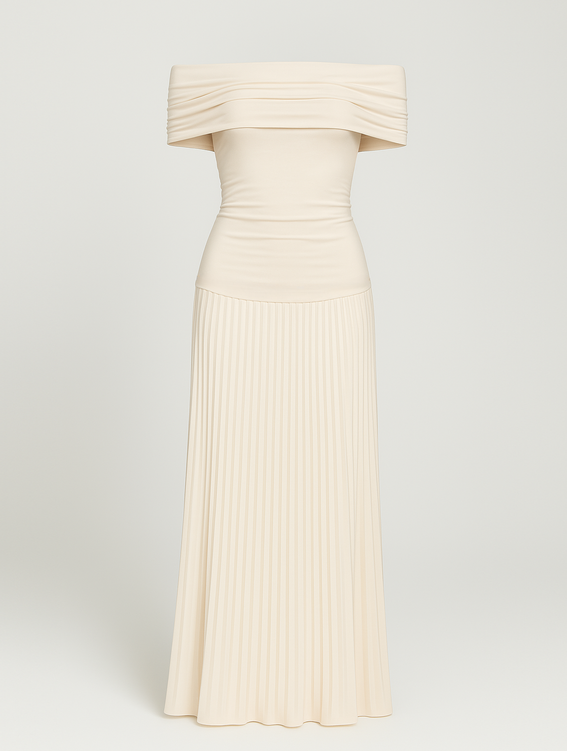 Crispin | Women's Elegant Off-Shoulder Pleated Maxi Dress