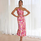 Amadea | Women's Floral One Shoulder Midi Dress