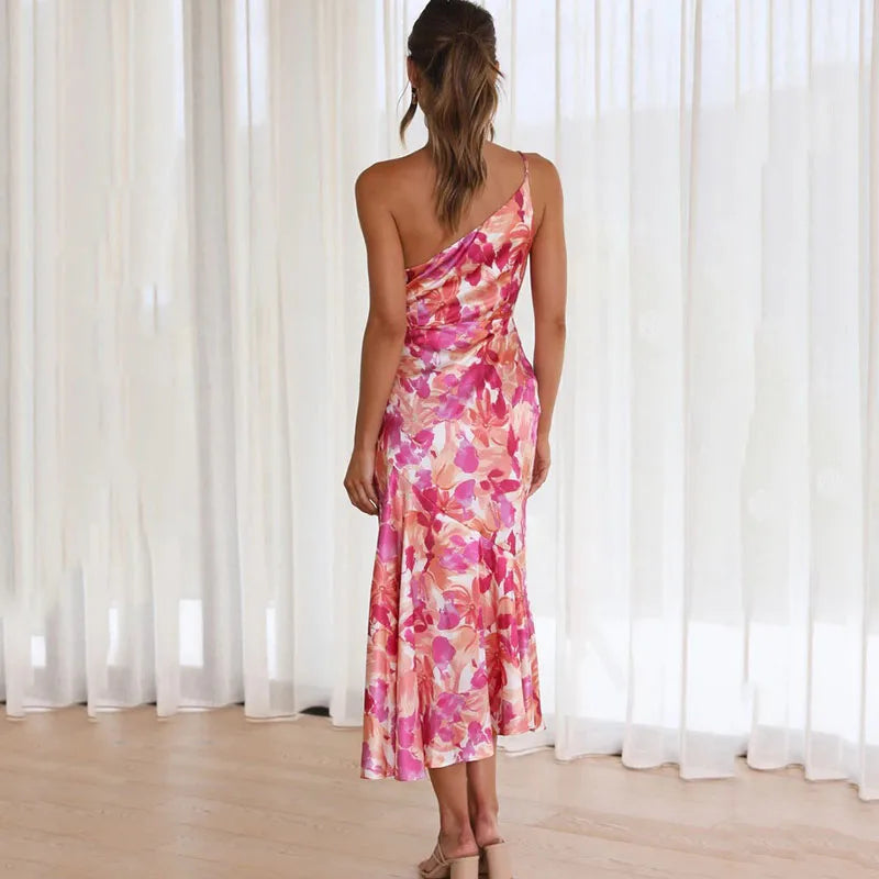 Amadea | Women's Floral One Shoulder Midi Dress