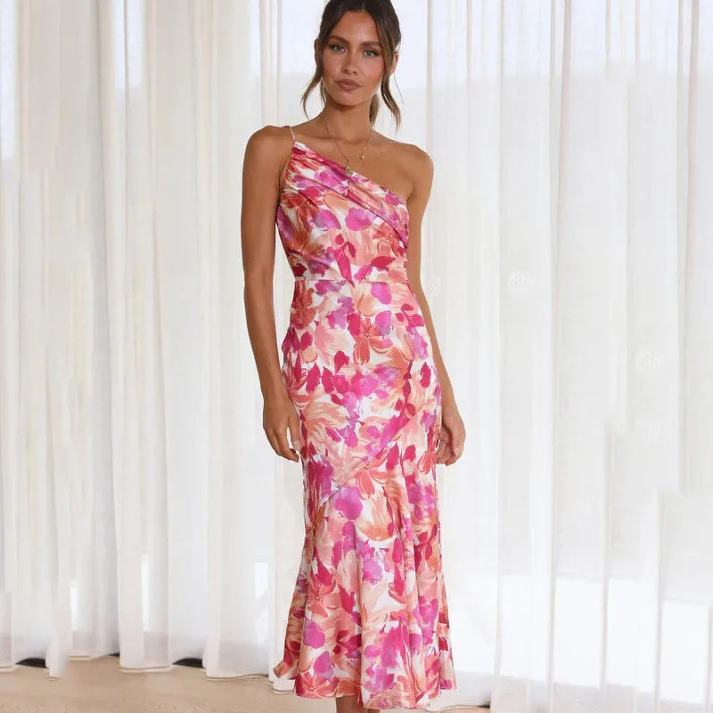 Amadea | Women's Floral One Shoulder Midi Dress